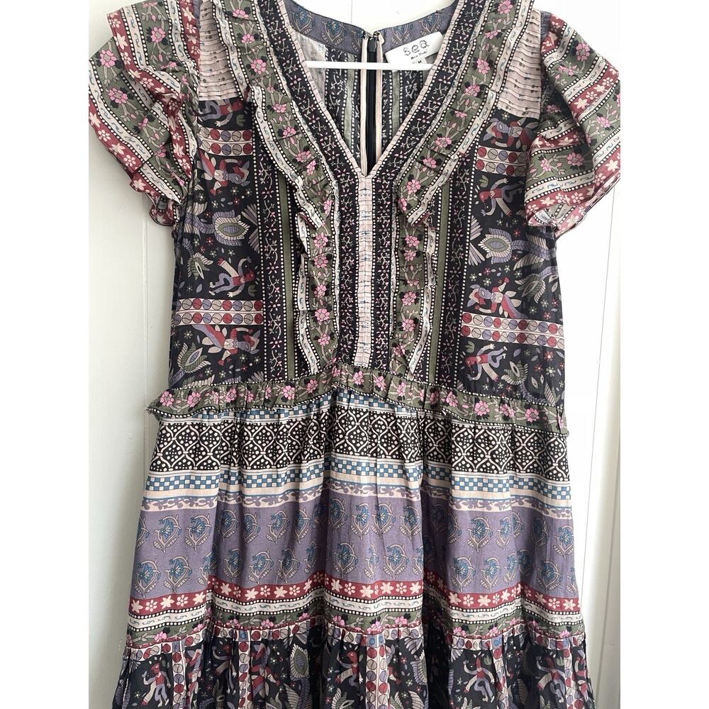 Sea New York Brooke Border Flutter Sleeve Dress Size M Boho Hippie - Picture 7 of 9